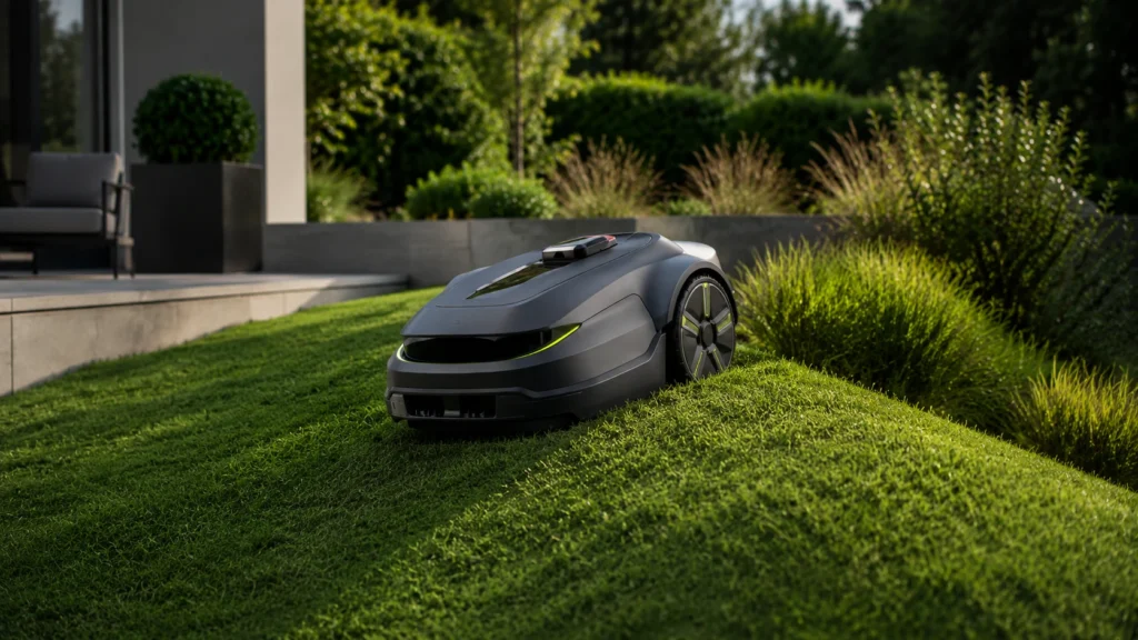 Featured image for Robot mowers for slopes: drive, traction and safe limits