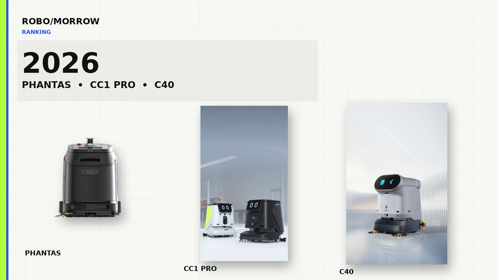 Commercial cleaning robots 2026 — Gausium Phantas, PUDU CC1 Pro and KEENON C40