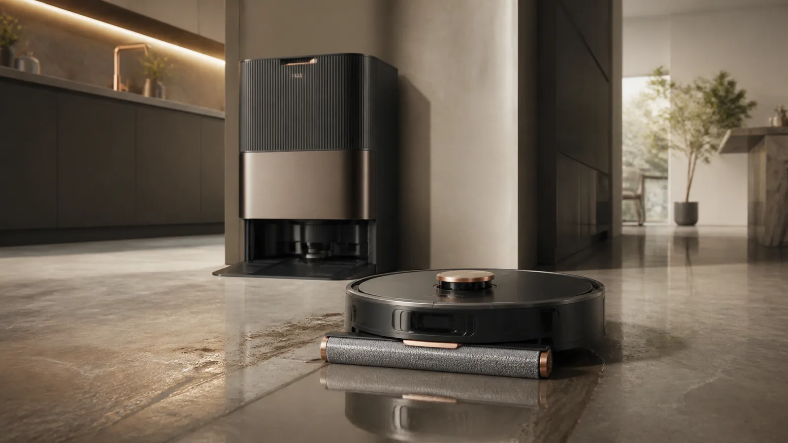Editorial visualisation of Dreame Aqua10 Ultra Roller Complete; not an official manufacturer photograph.