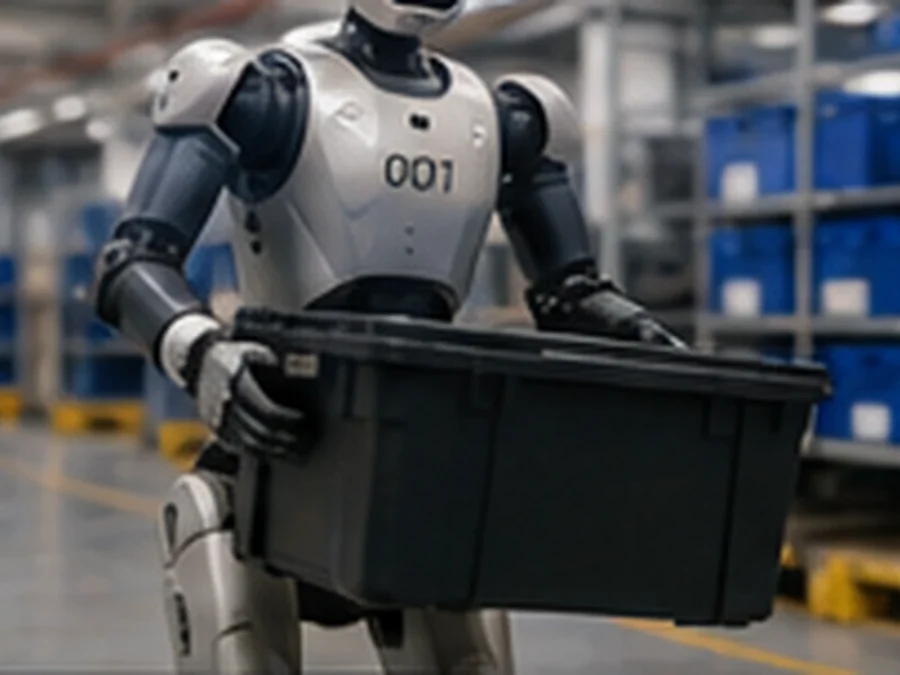 Wizualizacja redakcyjna robota wykonującego zadanie manipulacyjne — ilustracja tematu physical prompting.