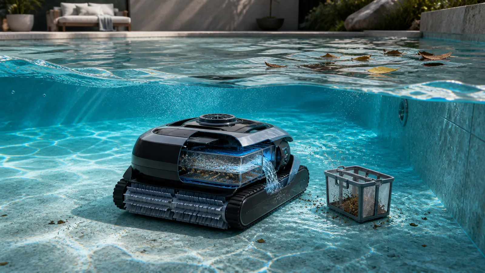 RoboMorrow editorial visual for “3-in-1, 4-in-1 or 5-in-1 pool robot?”; no logos or embedded text.