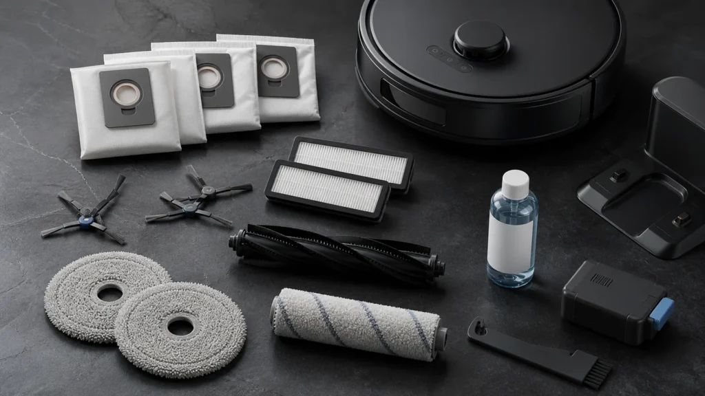 RoboMorrow editorial visual for “How much does a robot vacuum cost per year?”; no logos or embedded text.