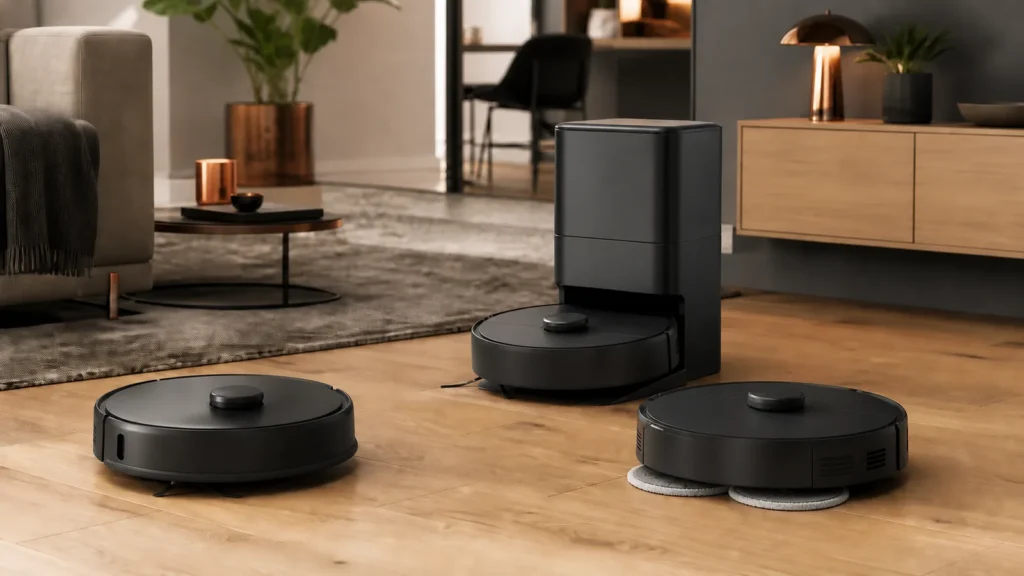 RoboMorrow editorial visual for “Best robot vacuum under €500 in 2026”; no logos or embedded text.