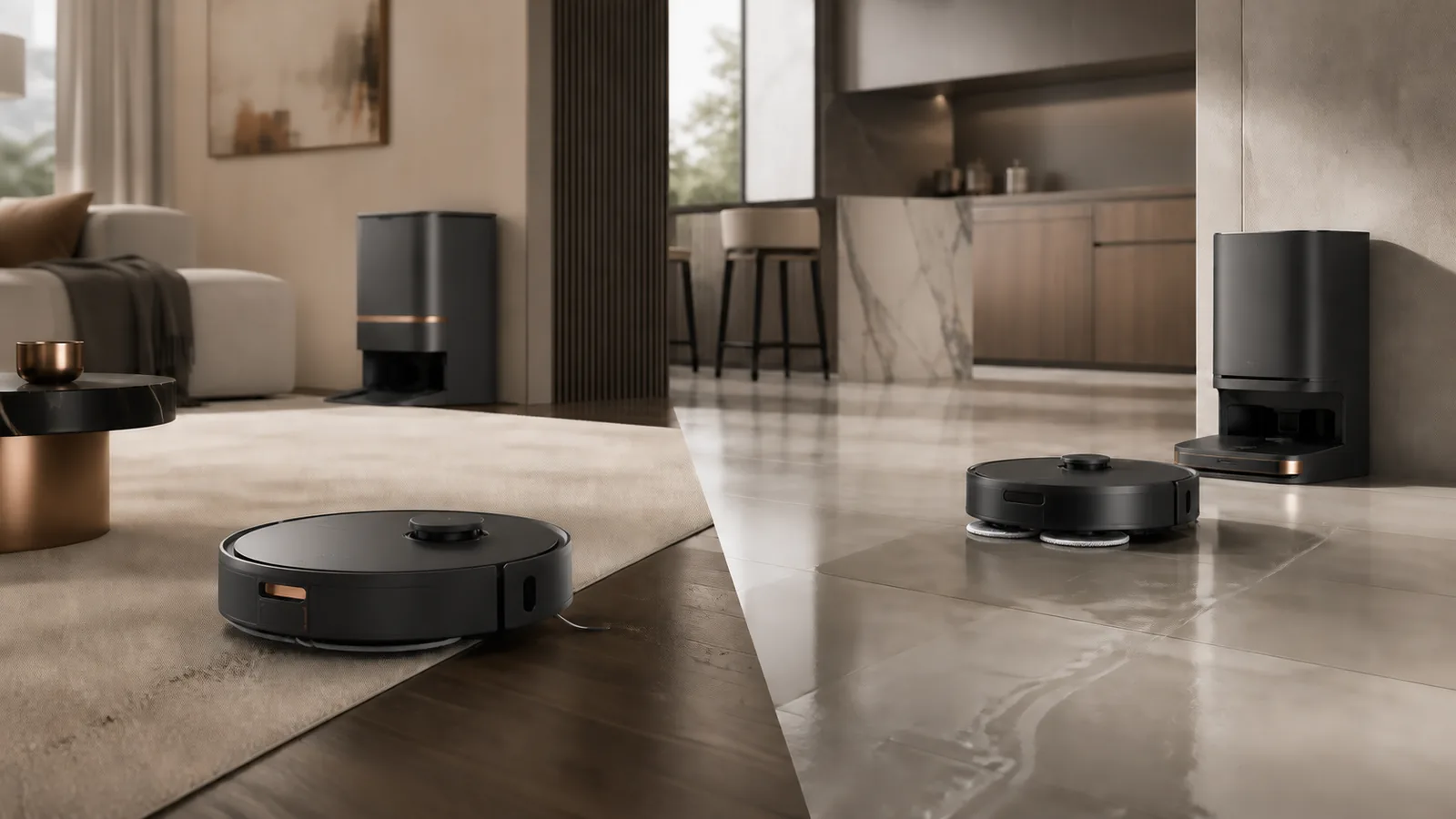 RoboMorrow editorial visual for “Best robot vacuum under €750 in 2026”; no logos or embedded text.