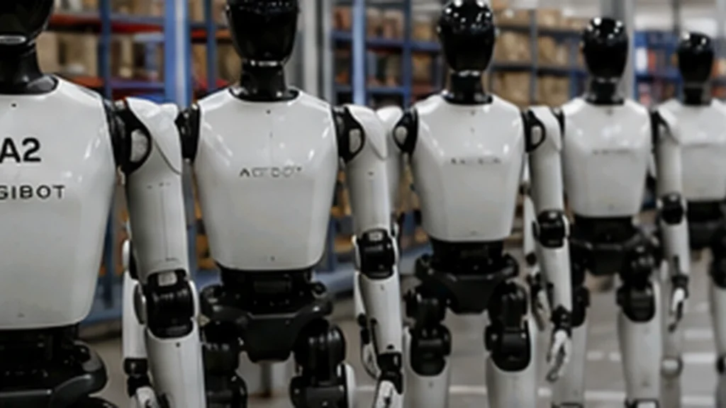 RoboMorrow editorial visualization of a group of humanoids on a line, illustrating rising humanoid robot shipments.