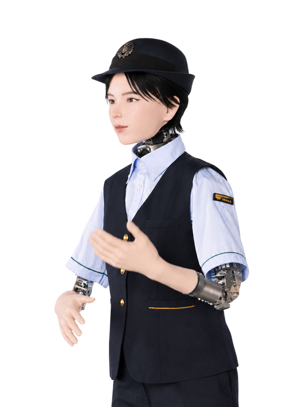 KDDI and AVITA humanoid wearing an Osaka Metro uniform for the public customer-service pilot