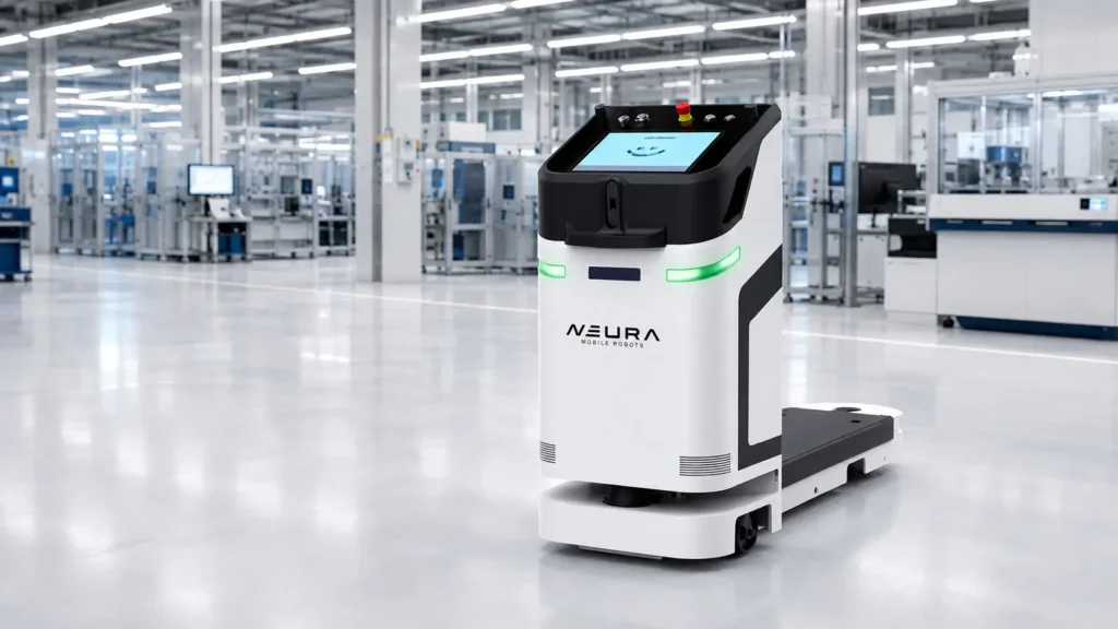 NEURA Mobile Robots ACTIVE Shuttle — autonomous transport robot in an industrial environment