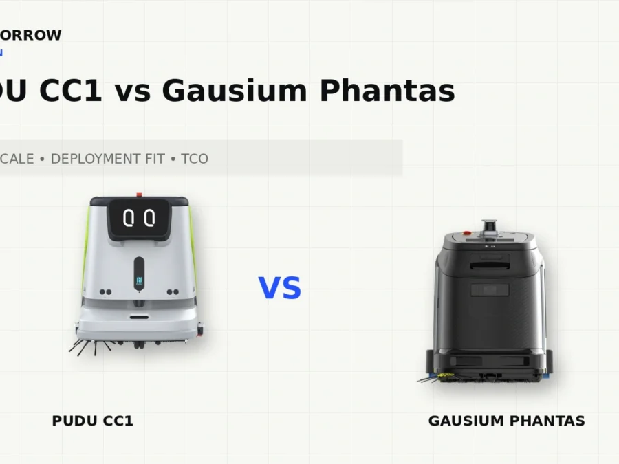 PUDU CC1 and Gausium Phantas — commercial cleaning robot comparison