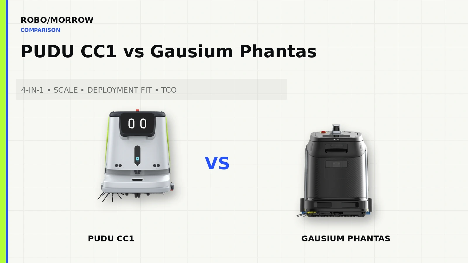 PUDU CC1 and Gausium Phantas — commercial cleaning robot comparison