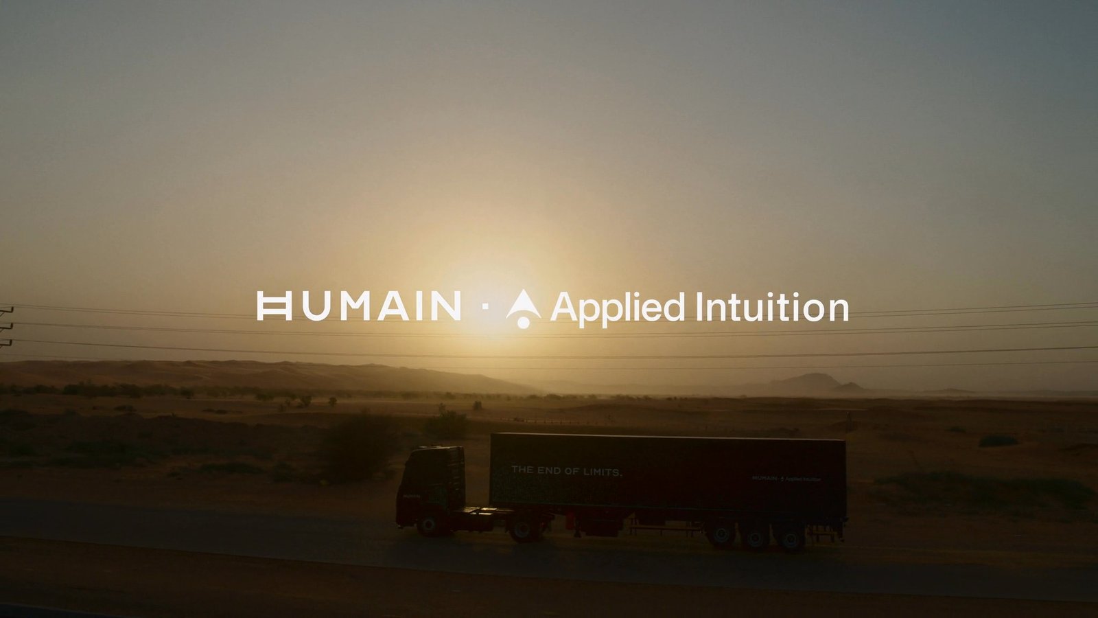 Official HUMAIN and Applied Intuition visual showing a truck on a desert road in Saudi Arabia