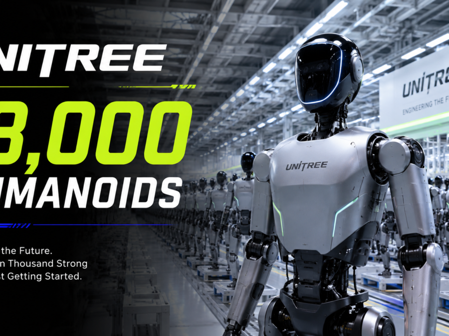RoboMorrow editorial illustration: Unitree’s reported scale of about 18,000 bipedal humanoid robots produced