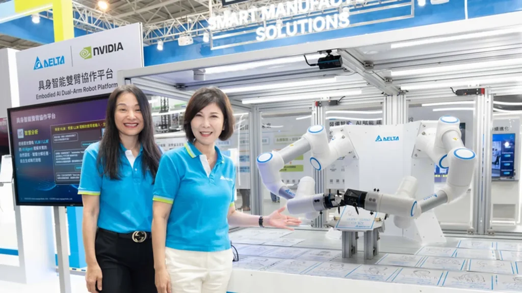 Industrial robotics at an automation exhibition — illustrative image for Europe’s Physical AI value chain.