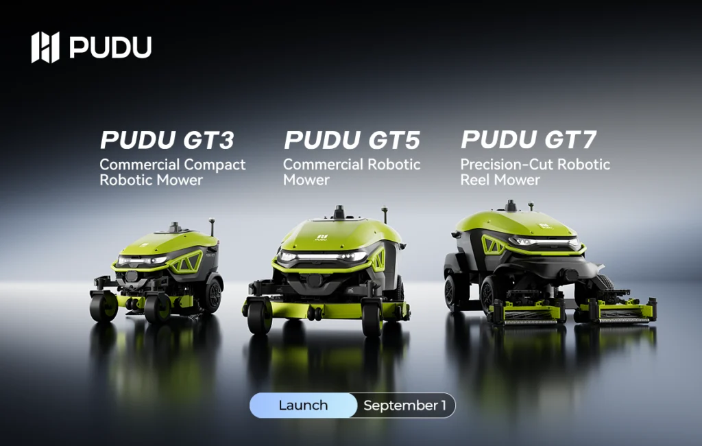 PUDU GT3, GT5 and GT7 commercial autonomous robotic mowers unveiled on September 1, 2026