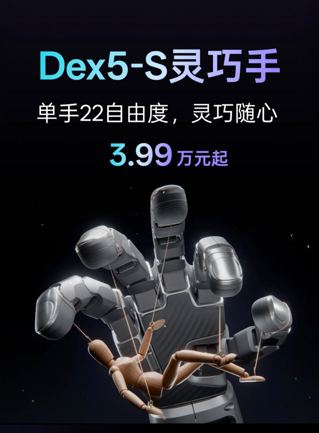 Unitree Dex5-S launch render labelled with 22 degrees of freedom and a starting price of RMB 39,900
