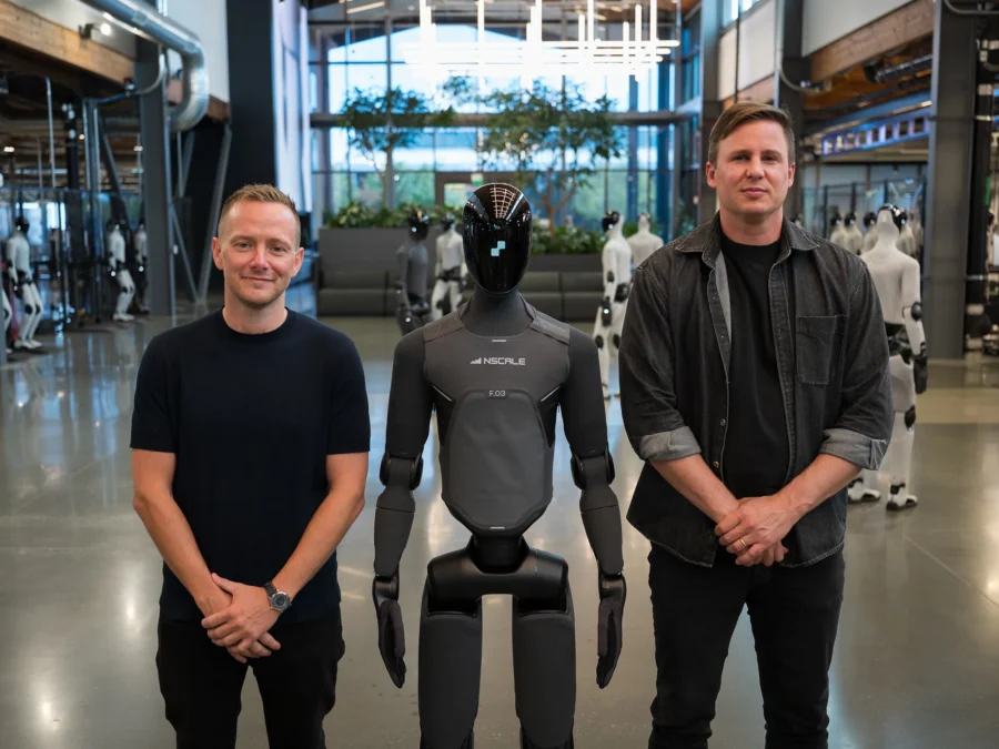 Figure humanoid at the Figure and Nscale AI infrastructure partnership announcement