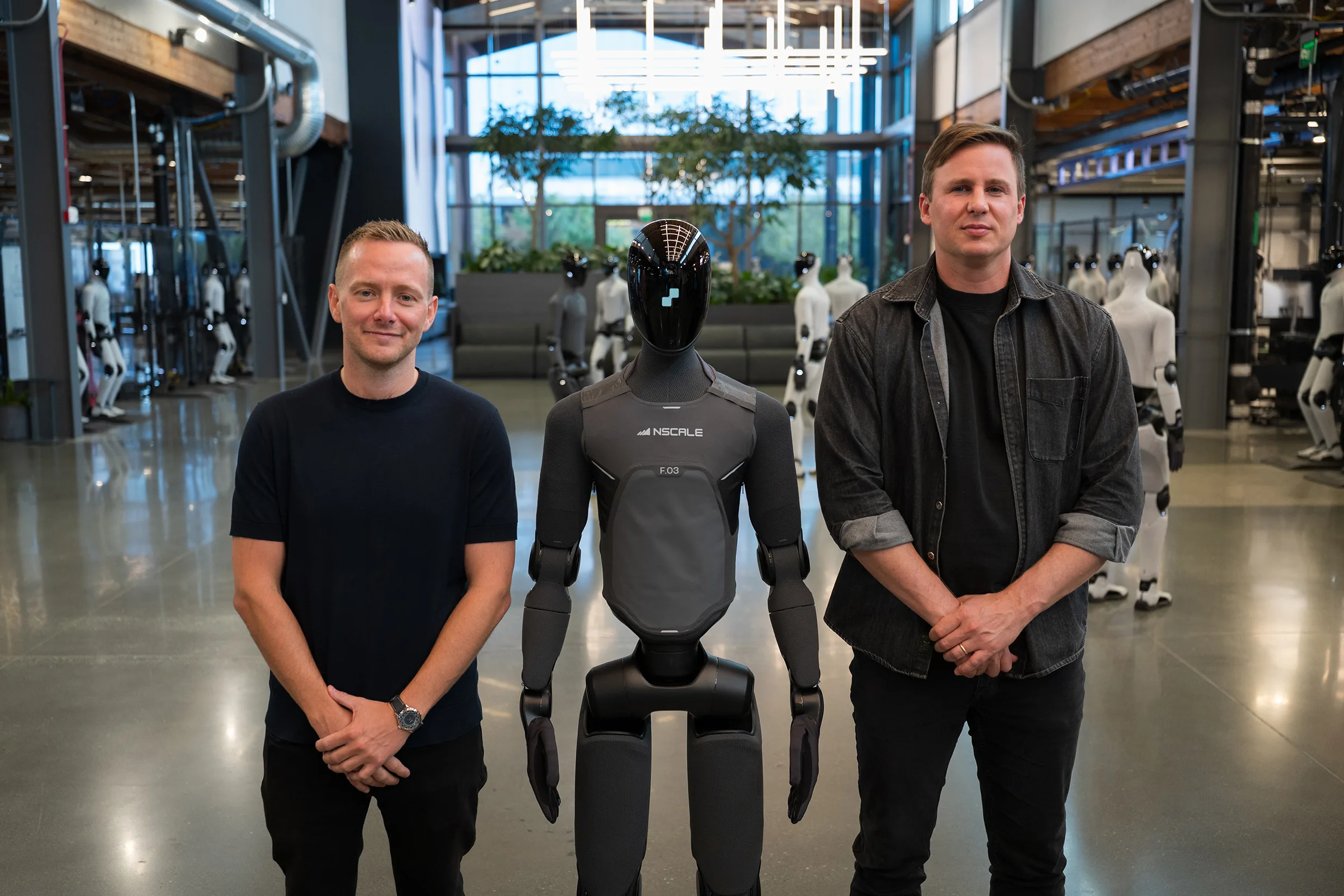 Figure humanoid at the Figure and Nscale AI infrastructure partnership announcement