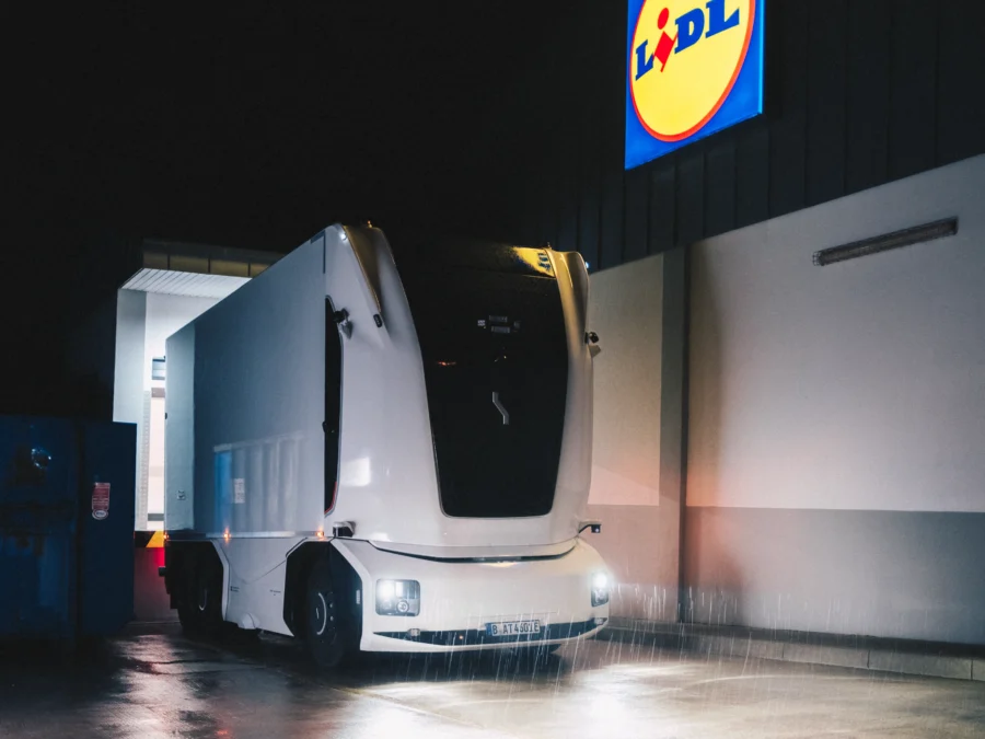 Einride autonomous truck at a Lidl site in Germany — official deployment photograph