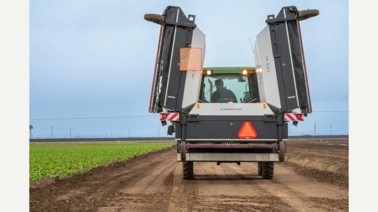 Ecorobotix ARA precision spraying implement used with a tractor