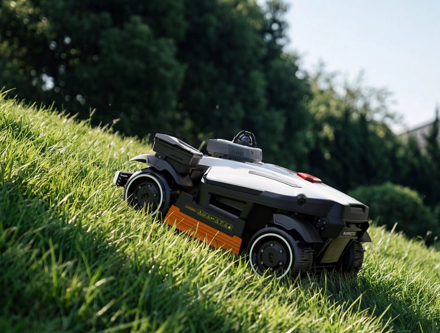 MAMMOTION LUBA 4 AWD on a steep lawn, compared with LUBA 3 AWD