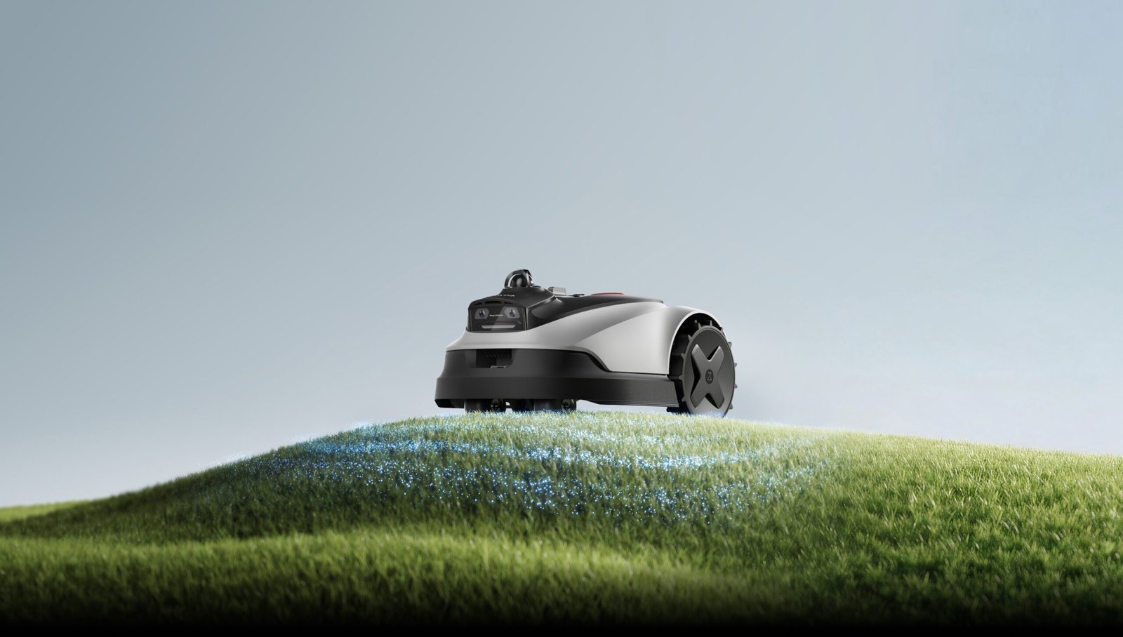 Roborock RockNeo Q2 LiDAR robotic mower with LiDAR module on grass