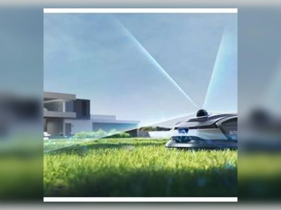 Sunseeker robot mower from the 2027 LiDAR lineup mowing grass outdoors