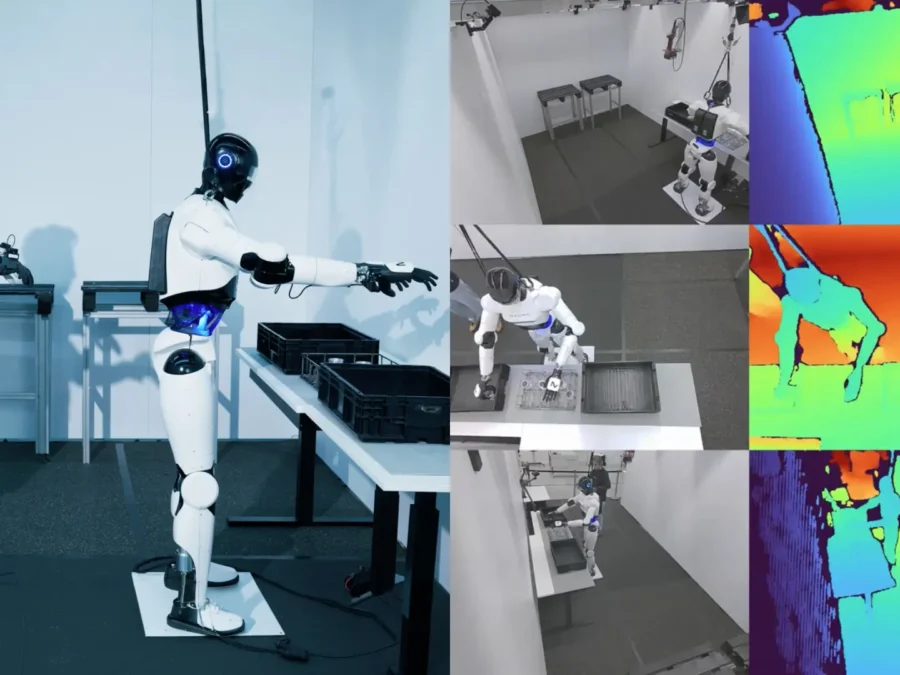 Operator beside a NEURA humanoid and sensor views — official manufacturer composition about NEURA Gym