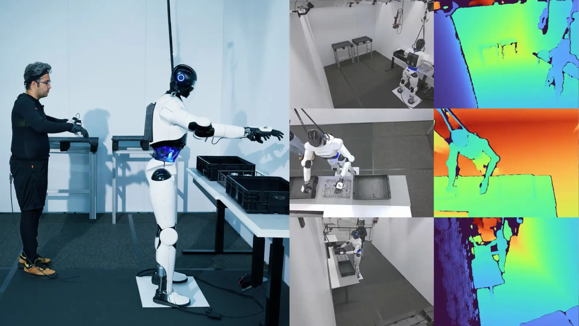 Operator beside a NEURA humanoid and sensor views — official manufacturer composition about NEURA Gym